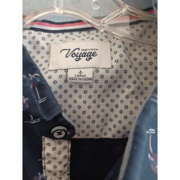 Craft+Flow Voyage short sl shirt mens L flip cuff sailboats palms beach vacation - Picture 3 of 9